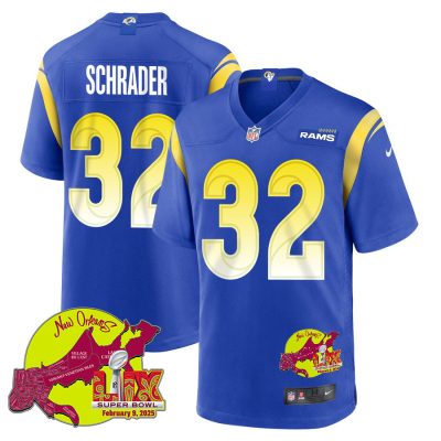 Cody Schrader 32 Los Angeles Rams Super Bowl LIX New Orleans Patch Game Men Jersey - Royal