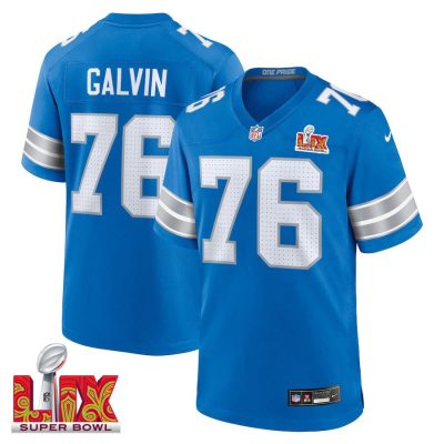 Connor Galvin #76 Detroit Lions Super Bowl LIX Jersey - Men's - Blue