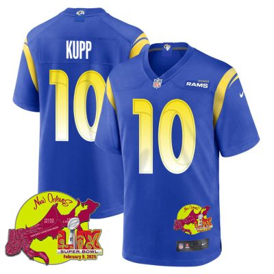 Cooper Kupp 10 Los Angeles Rams Super Bowl LIX New Orleans Patch Game Men Jersey - Royal