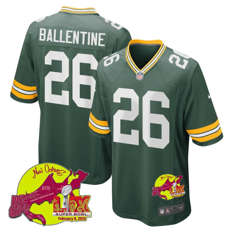 Corey Ballentine 26 Green Bay Packers Super Bowl LIX New Orleans Patch Game Men Jersey - Green