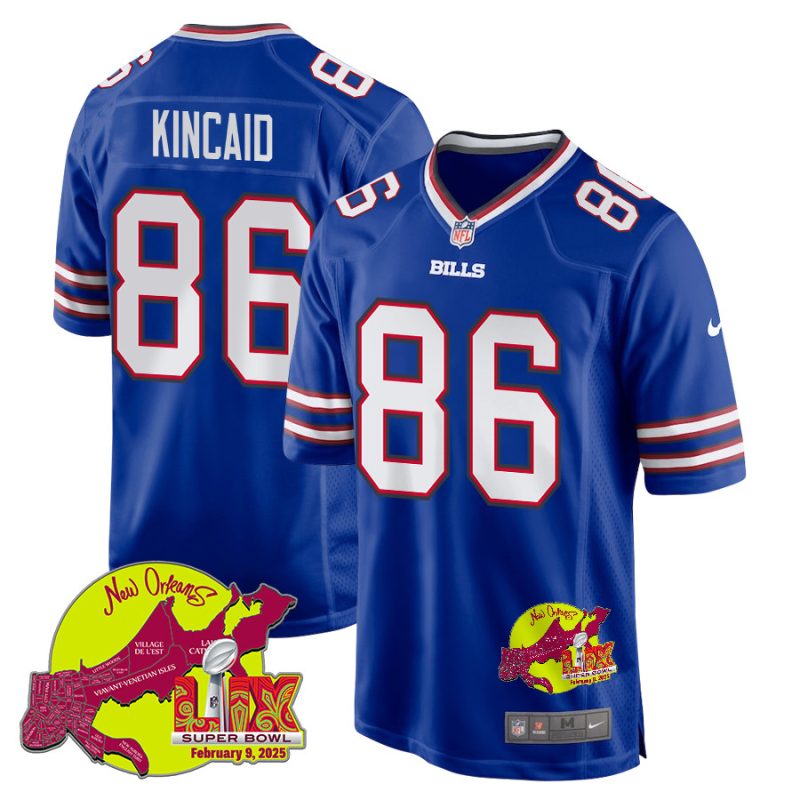 Dalton Kincaid 86 Buffalo Bills Super Bowl LIX New Orleans Patch Game Men Jersey - Royal