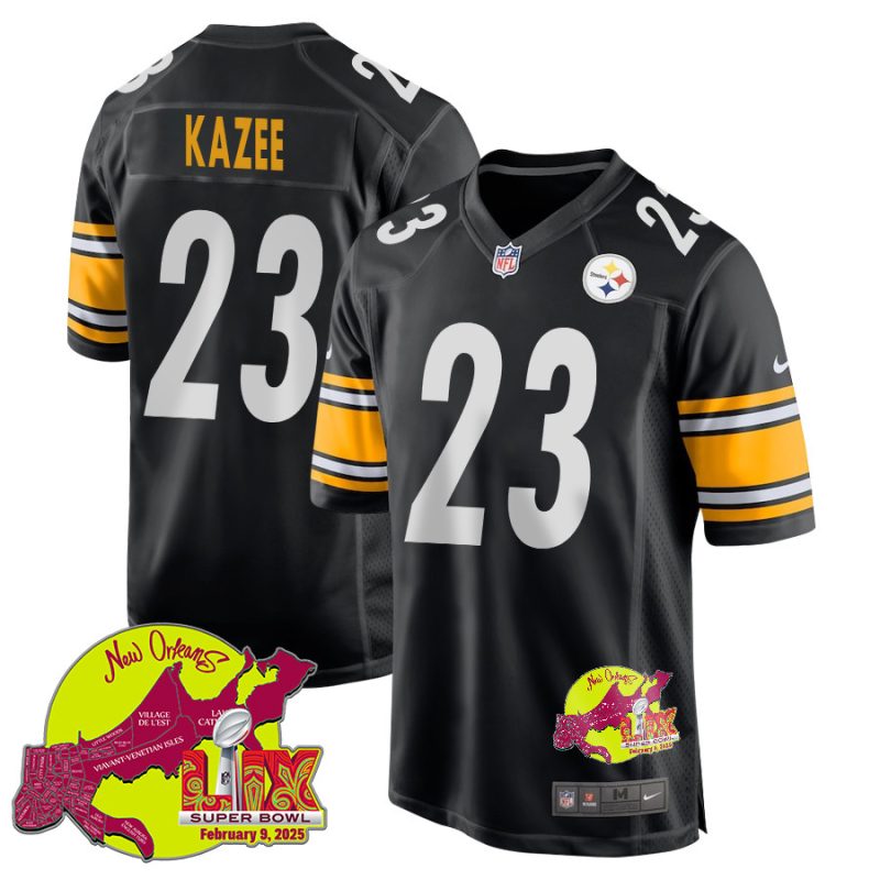 Damontae Kazee 23 Pittsburgh Steelers Super Bowl LIX New Orleans Patch Game Men Jersey - Black