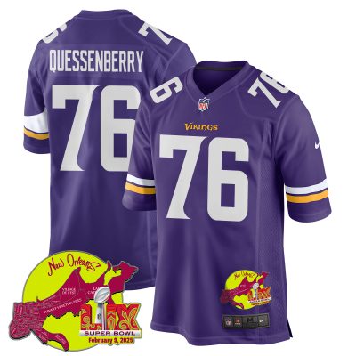 David Quessenberry 76 Minnesota Vikings Super Bowl LIX New Orleans Patch Game Men Jersey - Purple