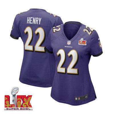 Derrick Henry #22 Baltimore Ravens Super Bowl LIX Women's Jersey - Purple