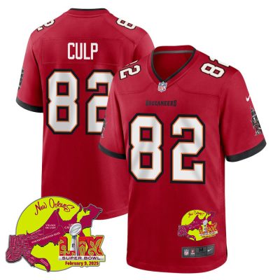 Devin Culp 82 Tampa Bay Buccaneers Super Bowl LIX New Orleans Patch Game Men Jersey - Red