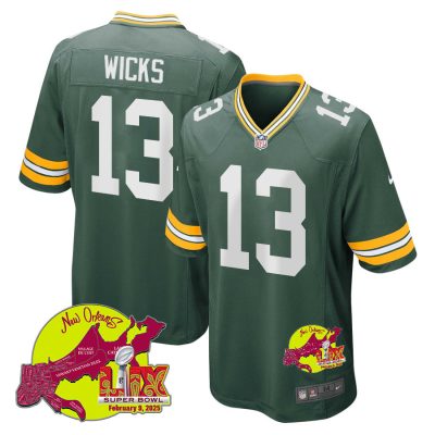 Dontayvion Wicks 13 Green Bay Packers Super Bowl LIX New Orleans Patch Game Men Jersey - Green