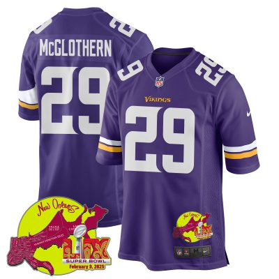 Dwight McGlothern 29 Minnesota Vikings Super Bowl LIX New Orleans Patch Game Men Jersey - Purple