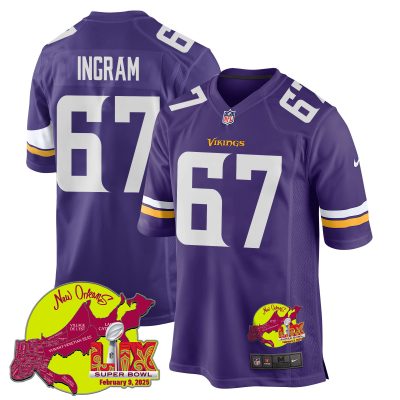 Ed Ingram 67 Minnesota Vikings Super Bowl LIX New Orleans Patch Game Men Jersey - Purple