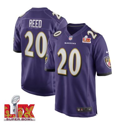 Ed Reed #20 Baltimore Ravens Super Bowl LIX Jersey - Men's - Purple