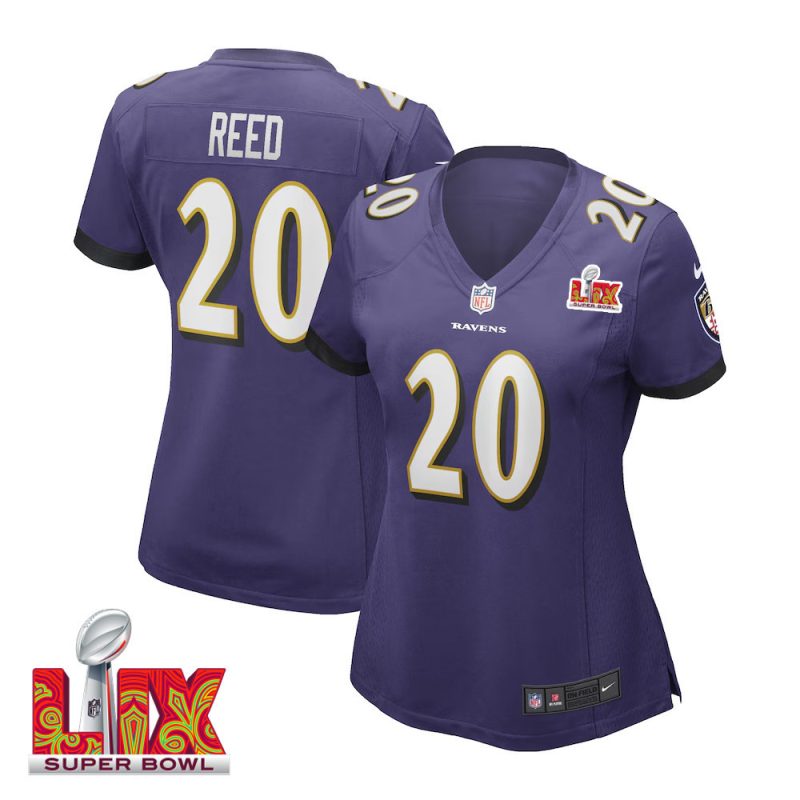 Ed Reed #20 Baltimore Ravens Super Bowl LIX Women's Jersey - Purple