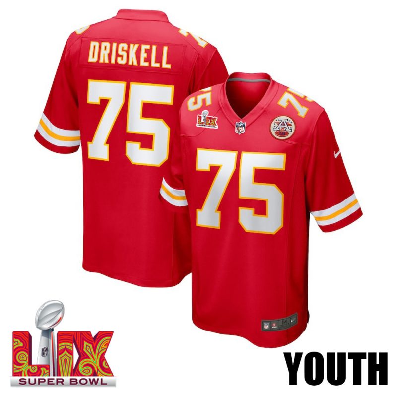 Ethan Driskell #75 Kansas City Chiefs Super Bowl LIX Jersey - Men's - Red