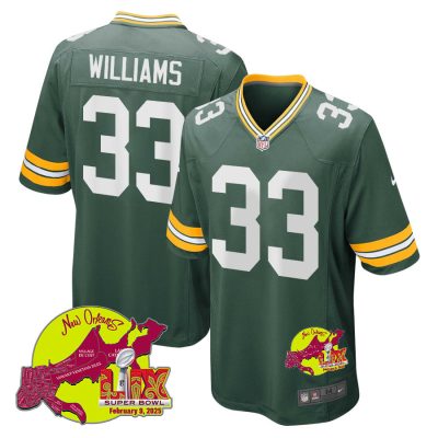 Evan Williams 33 Green Bay Packers Super Bowl LIX New Orleans Patch Game Men Jersey - Green