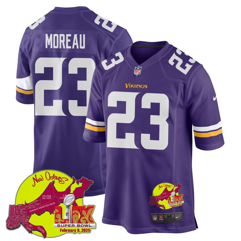 Fabian Moreau 23 Minnesota Vikings Super Bowl LIX New Orleans Patch Game Men Jersey - Purple