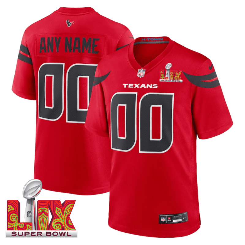 Houston Texans Super Bowl LIX Patch Alternate Game Men Custom Jersey - Red