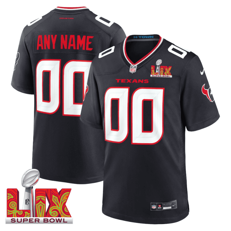 Houston Texans Super Bowl LIX Patch Game Men Custom Jersey - Navy