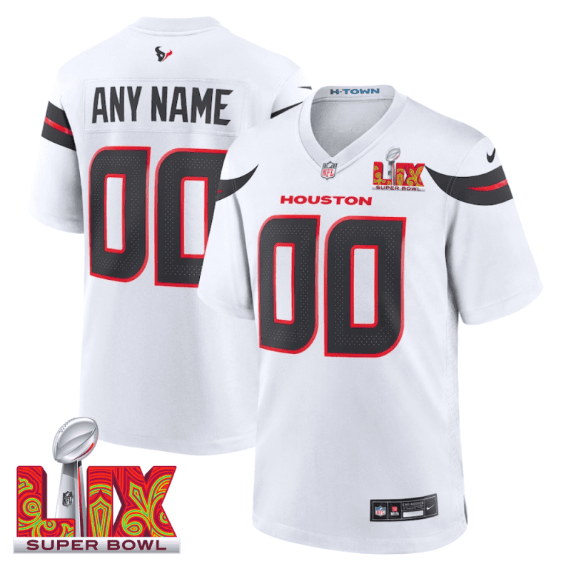 Houston Texans Super Bowl LIX Patch Game Men Custom Jersey - White