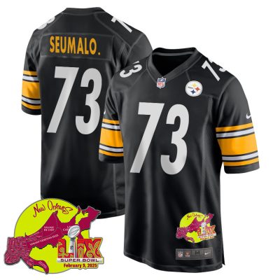 Isaac Seumalo 73 Pittsburgh Steelers Super Bowl LIX New Orleans Patch Game Men Jersey - Black