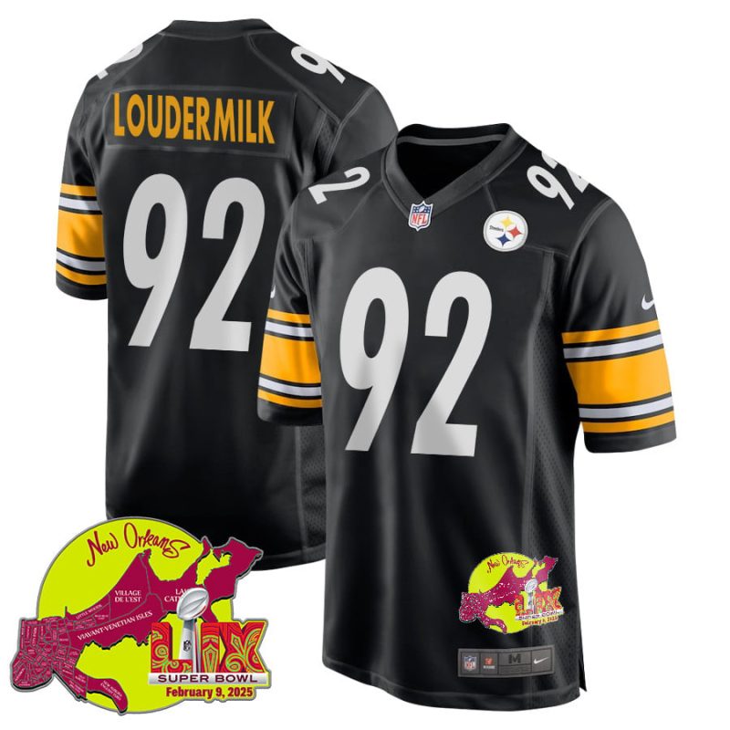 Isaiahh Loudermilk 92 Pittsburgh Steelers Super Bowl LIX New Orleans Patch Game Men Jersey - Black