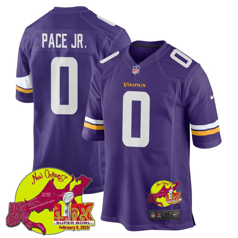 Ivan Pace Jr. 0 Minnesota Vikings Super Bowl LIX New Orleans Patch Game Men Jersey - Purple