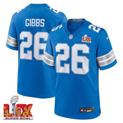 Jahmyr Gibbs #26 Detroit Lions Super Bowl LIX Jersey - Men's - Blue