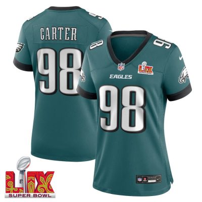 Jalen Carter #98 Philadelphia Eagles Super Bowl LIX Women's Jersey - Midnight Green