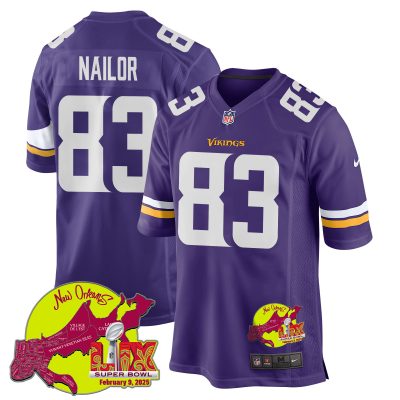 Jalen Nailor 83 Minnesota Vikings Super Bowl LIX New Orleans Patch Game Men Jersey - Purple