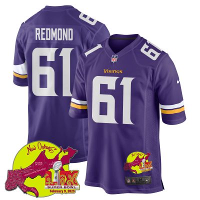 Jalen Redmond 61 Minnesota Vikings Super Bowl LIX New Orleans Patch Game Men Jersey - Purple