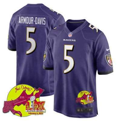 Jalyn Armour-Davis 5 Baltimore Ravens Super Bowl LIX New Orleans Patch Game Men Jersey - Purple