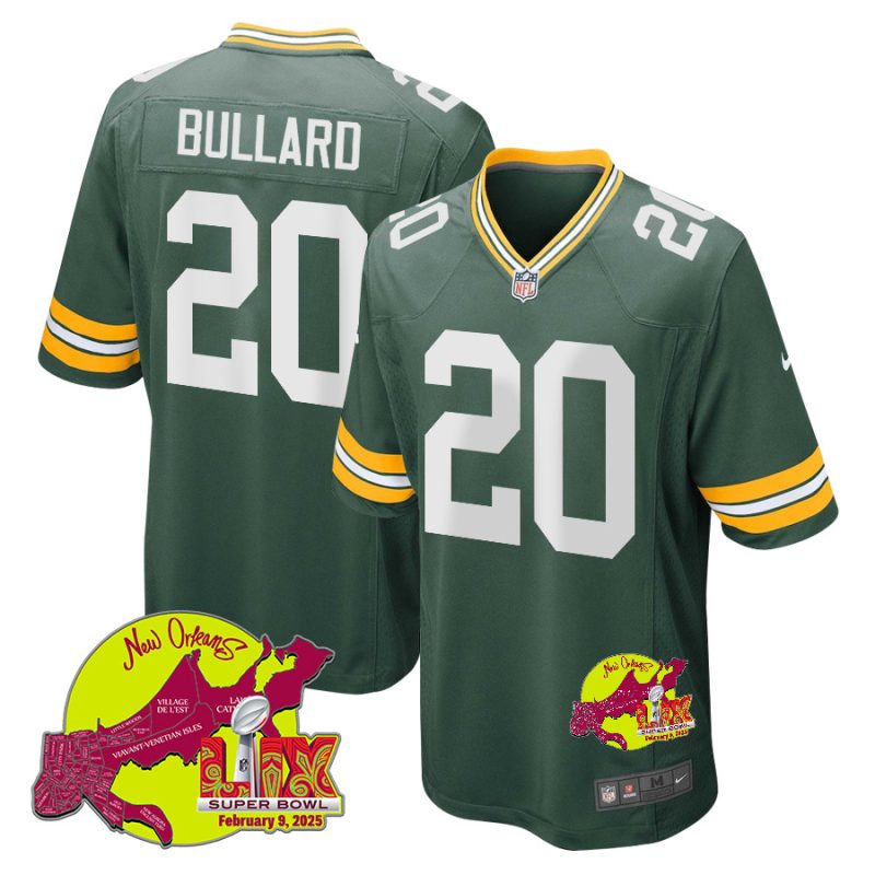 Javon Bullard 20 Green Bay Packers Super Bowl LIX New Orleans Patch Game Men Jersey - Green