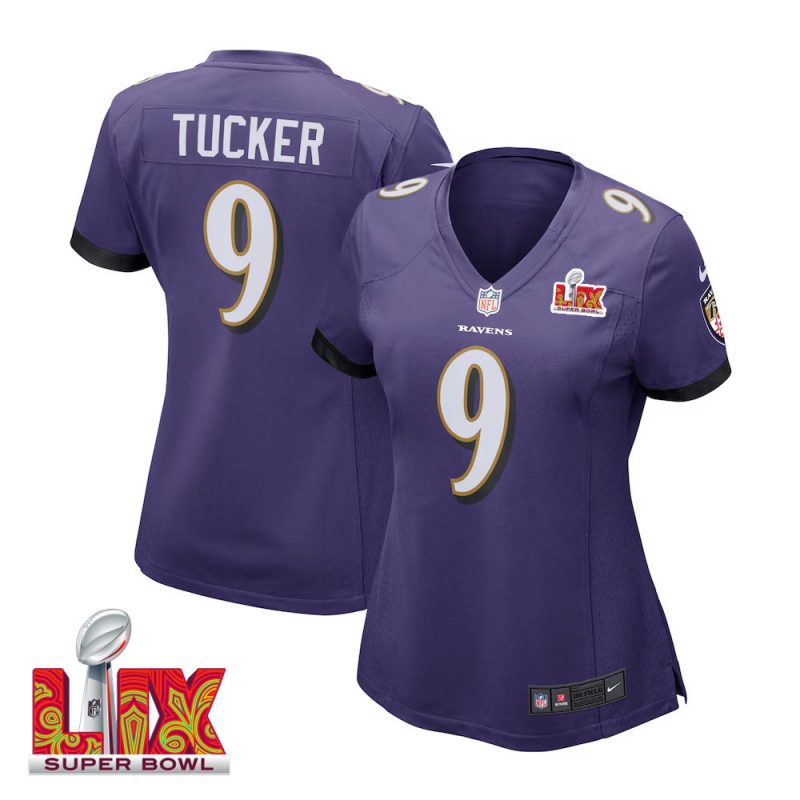 Justin Tucker #9 Baltimore Ravens Super Bowl LIX Women's Jersey - Purple