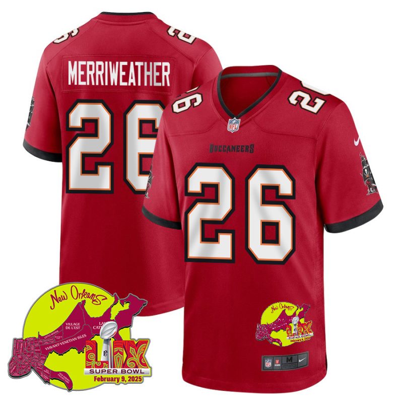 Kaevon Merriweather 26 Tampa Bay Buccaneers Super Bowl LIX New Orleans Patch Game Men Jersey - Red