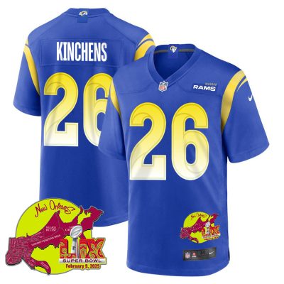 Kamren Kinchens 26 Los Angeles Rams Super Bowl LIX New Orleans Patch Game Men Jersey - Royal