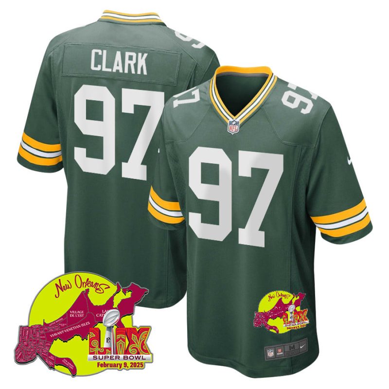 Kenny Clark 97 Green Bay Packers Super Bowl LIX New Orleans Patch Game Men Jersey - Green