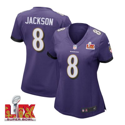 Lamar Jackson #8 Baltimore Ravens Super Bowl LIX Women's Jersey - Purple