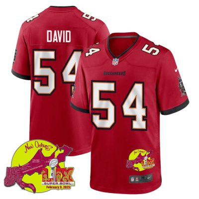 Lavonte David 54 Tampa Bay Buccaneers Super Bowl LIX New Orleans Patch Game Men Jersey - Red