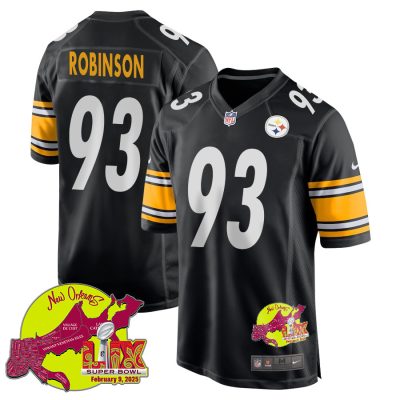 Mark Robinson 93 Pittsburgh Steelers Super Bowl LIX New Orleans Patch Game Men Jersey - Black