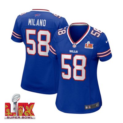 Matt Milano #58 Buffalo Bills Super Bowl LIX Women's Jersey - Royal