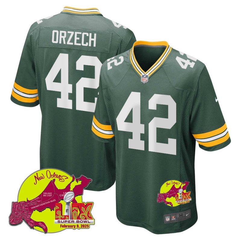 Matt Orzech 42 Green Bay Packers Super Bowl LIX New Orleans Patch Game Men Jersey - Green