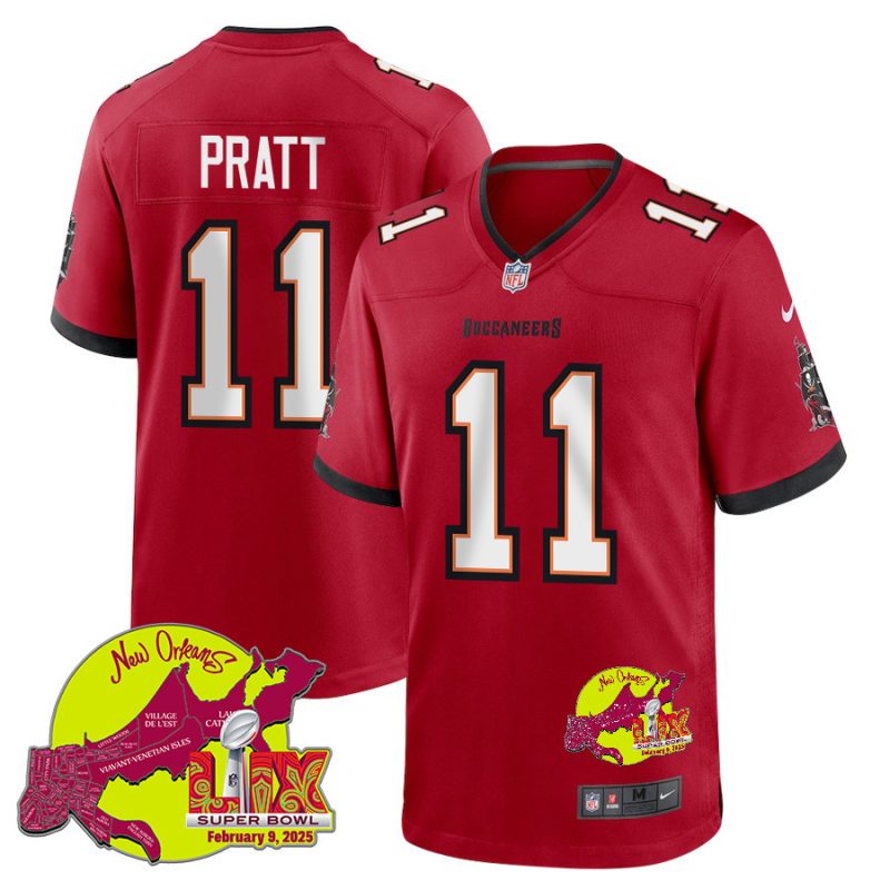 Michael Pratt 11 Tampa Bay Buccaneers Super Bowl LIX New Orleans Patch Game Men Jersey - Red