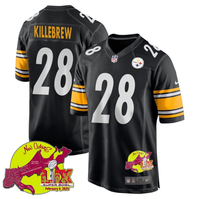 Miles Killebrew 28 Pittsburgh Steelers Super Bowl LIX New Orleans Patch Game Men Jersey - Black