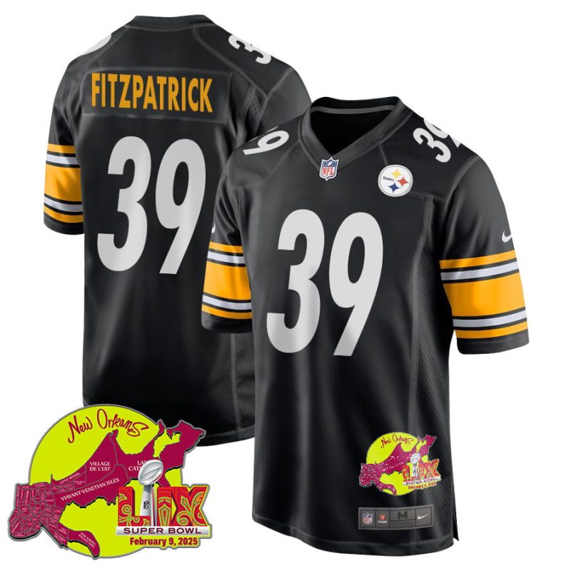 Minkah Fitzpatrick 39 Pittsburgh Steelers Super Bowl LIX New Orleans Patch Game Men Jersey - Black