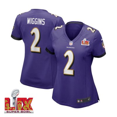 Nate Wiggins #2 Baltimore Ravens Super Bowl LIX Women's Jersey - Purple