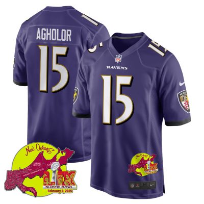 Nelson Agholor 15 Baltimore Ravens Super Bowl LIX New Orleans Patch Game Men Jersey - Purple