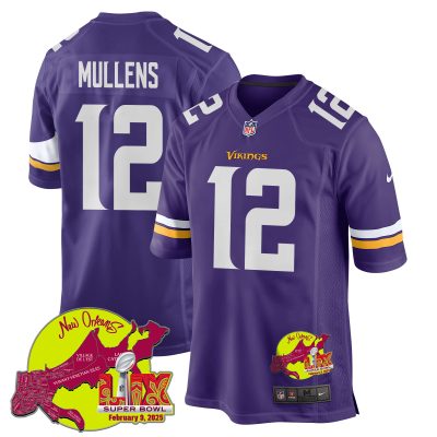 Nick Mullens 12 Minnesota Vikings Super Bowl LIX New Orleans Patch Game Men Jersey - Purple