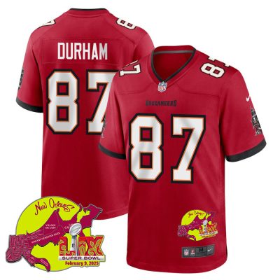 Payne Durham 87 Tampa Bay Buccaneers Super Bowl LIX New Orleans Patch Game Men Jersey - Red