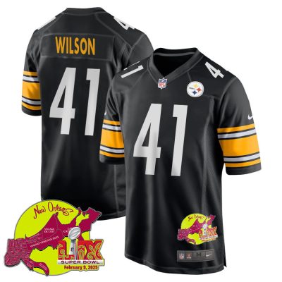 Payton Wilson 41 Pittsburgh Steelers Super Bowl LIX New Orleans Patch Game Men Jersey - Black