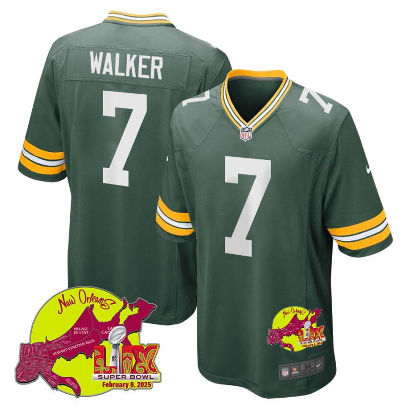 Quay Walker 7 Green Bay Packers Super Bowl LIX New Orleans Patch Game Men Jersey - Green