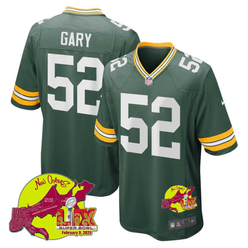 Rashan Gary 52 Green Bay Packers Super Bowl LIX New Orleans Patch Game Men Jersey - Green