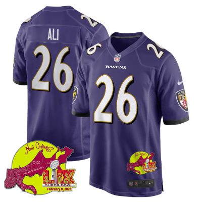 Rasheen Ali 26 Baltimore Ravens Super Bowl LIX New Orleans Patch Game Men Jersey - Purple