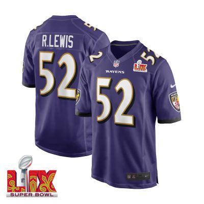 Ray Lewis #52 Baltimore Ravens Super Bowl LIX Jersey - Men's - Purple